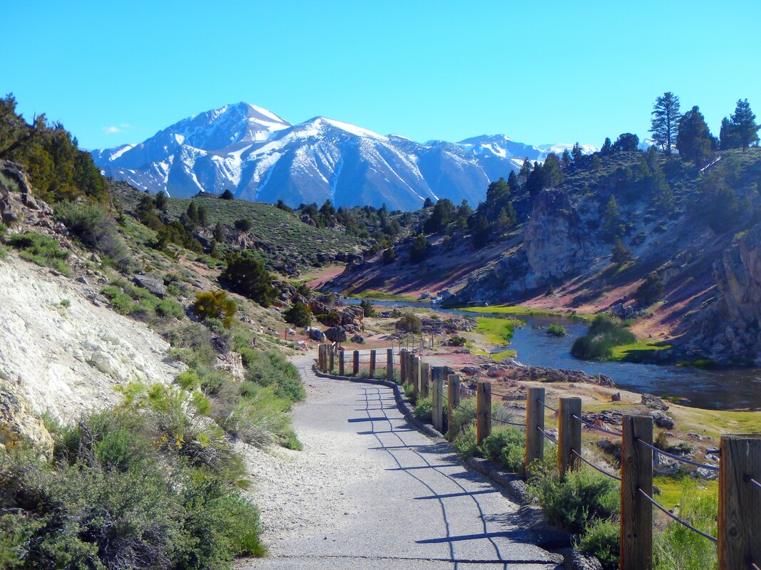 A Picture of the trail following the stream at Hot Creek Geological Site near Mammoth Lakes
